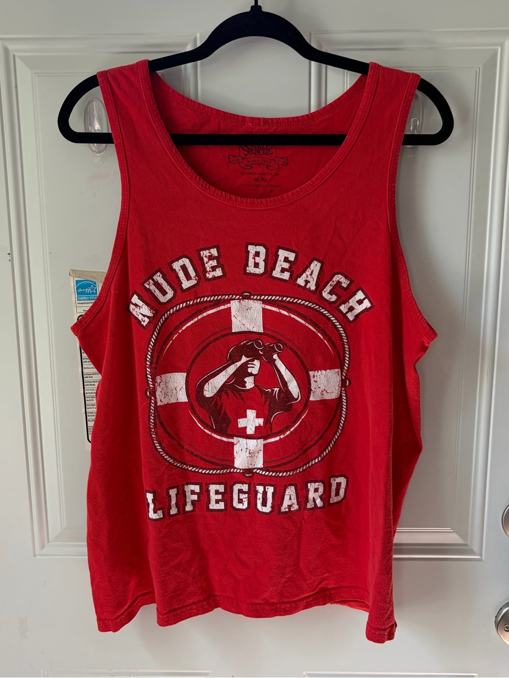 Spencer’s Red "Nude Beach Lifeguard" Graphic Tank Top 🛟